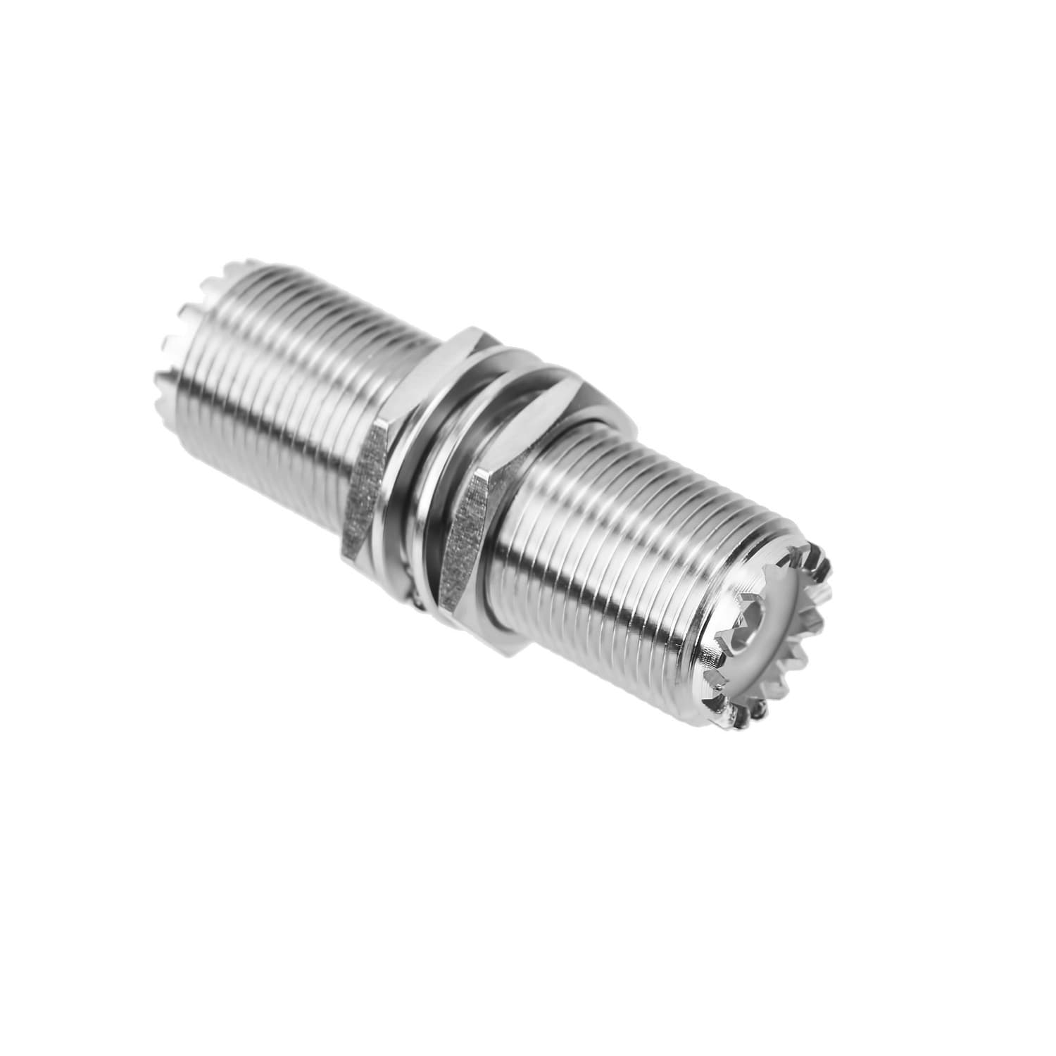 Beczka 2x gniazdo UHF łącznik DŁUGI 50mm (np. do obudowy, łącznik PL SO-239 do wtyków UC-1) PTFE RADIORA