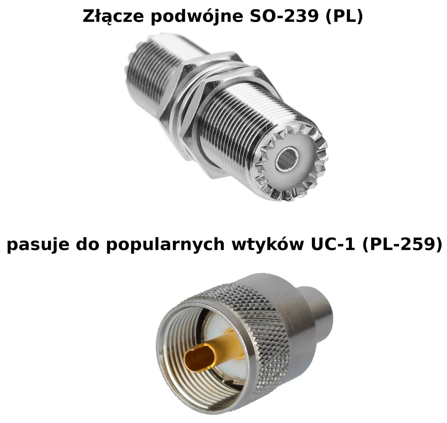 Beczka 2x gniazdo UHF łącznik DŁUGI 50mm (np. do obudowy, łącznik PL SO-239 do wtyków UC-1) PTFE RADIORA