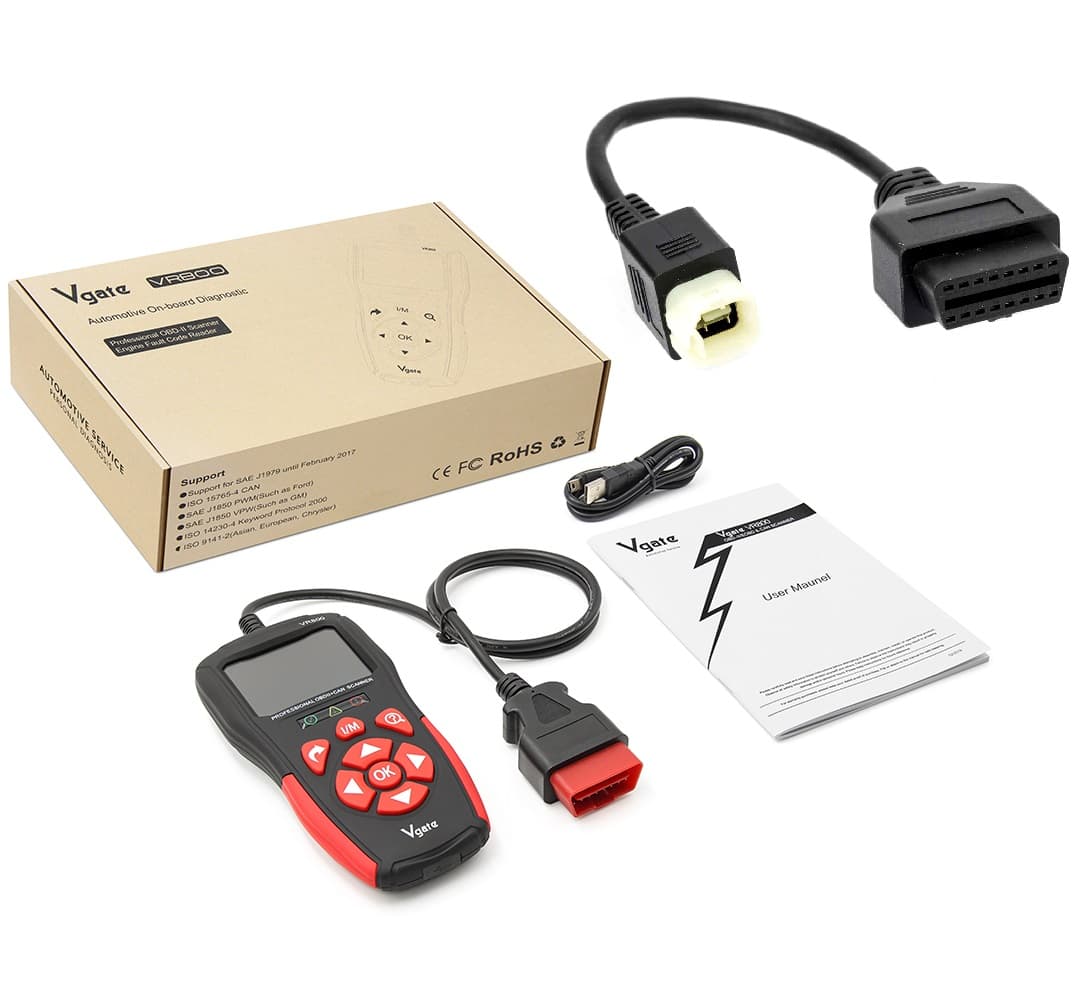 Diagnostyka motocykli Honda szyna CAN - Zestaw skaner błędów Vgate VR800 z językiem polskim + adapter 4-pin
