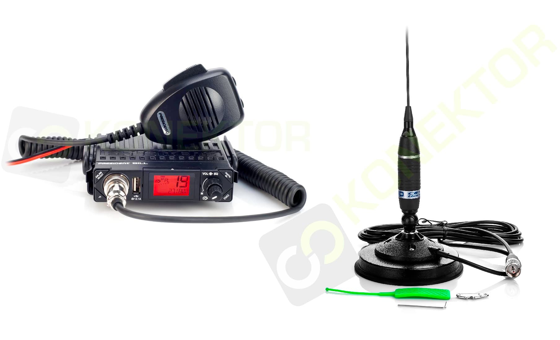 PRESIDENT BILL ASC + Sirio Omega 27 MAG 125 antena CB 95cm ZESTAW - Cb radio do dyskretnego montażu