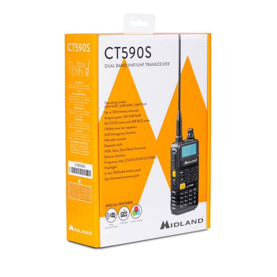 Midland CT590S Export radiotelefon ręczny 5W 136-174/400-480MHz + skaner częstotliwości (radio przenośne VHF UHF)
