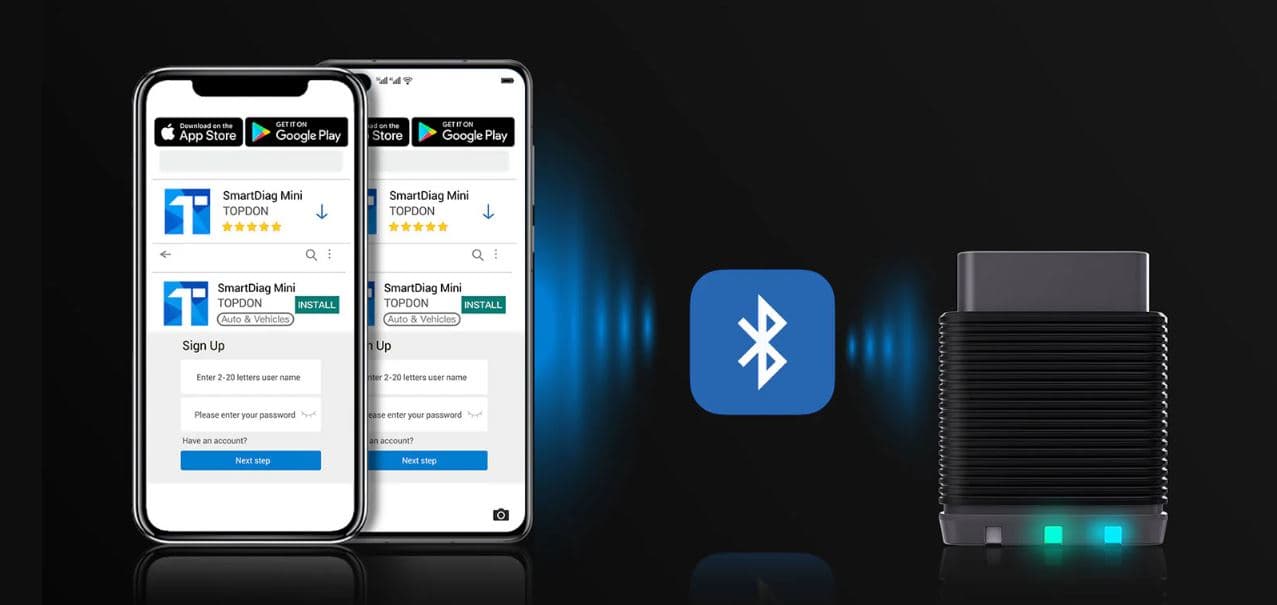 TOPDON SmartDiag Mini interfejs diagnostyczny OBD-2 na smartfon Android - odczyt kasowanie błędów, ABS, TPMS, airbag, DPF itp.