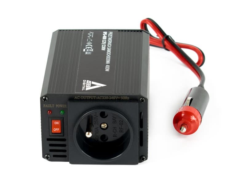 AZO IPS-400 przetwornica napięcia 12V/230V 400W, gniazdo USB 5V - 3 lata gwarancji