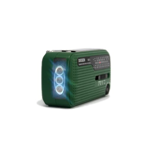 DEGEN DE13 DSP kompaktowy odbiornik globalny (przenośny) MW / SW / FM, latarka, alarm, dynamo, zasilanie solarne, polska instrukcja - radio dla preppersa, survival