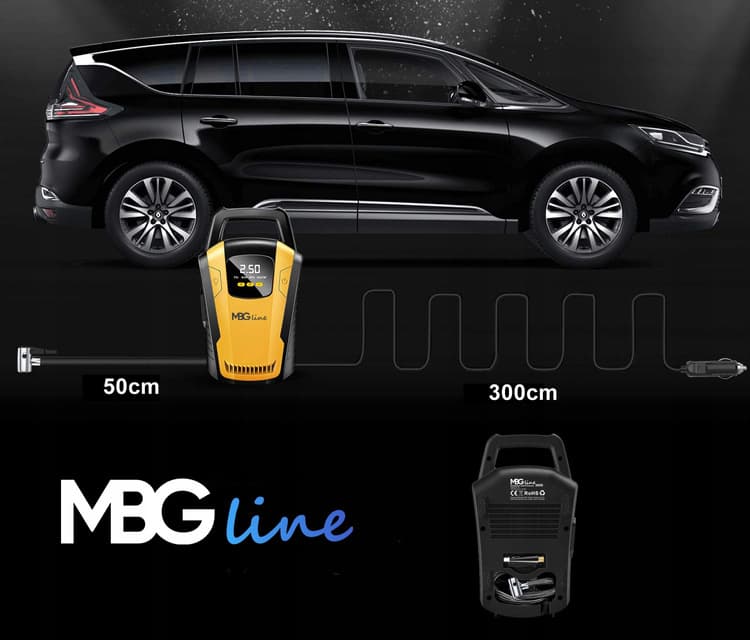 MBG LINE 3650 kompresor samochodowy sprężarka pompka elektryczna 12V latarka LED LCD