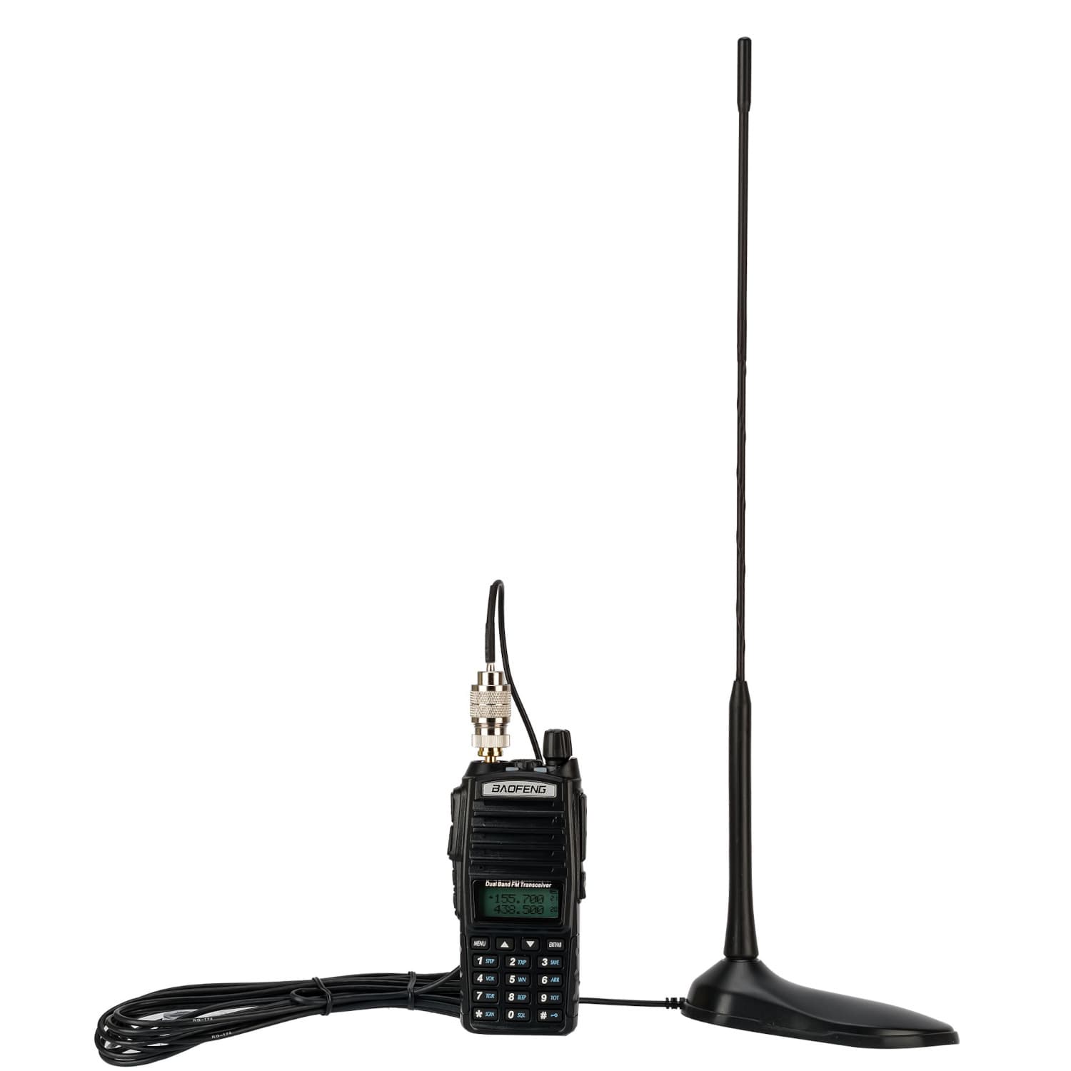 TEAM TORNADO dyskretna antena 45cm na magnesie + adapter SMA-F do Baofeng UV-5R, UV-82, Yaesu FT-4XE itp.