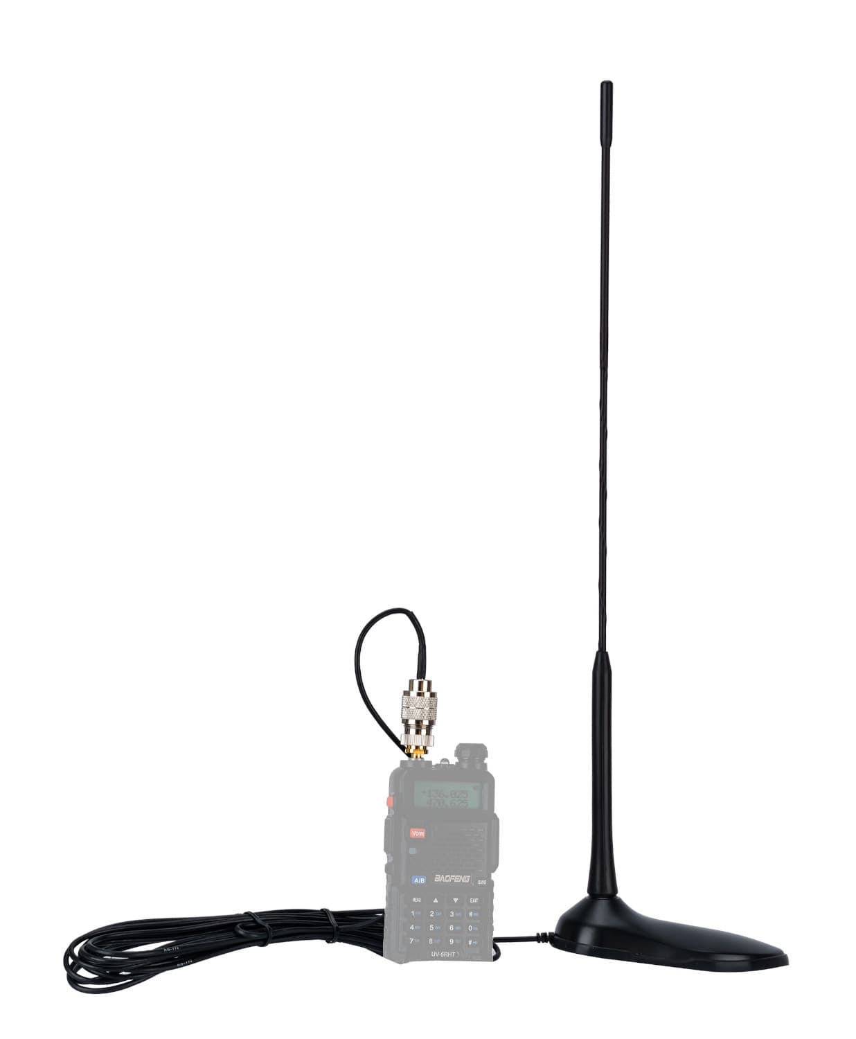 TEAM TORNADO dyskretna antena 45cm na magnesie + adapter SMA-F do Baofeng UV-5R, UV-82, Yaesu FT-4XE itp.