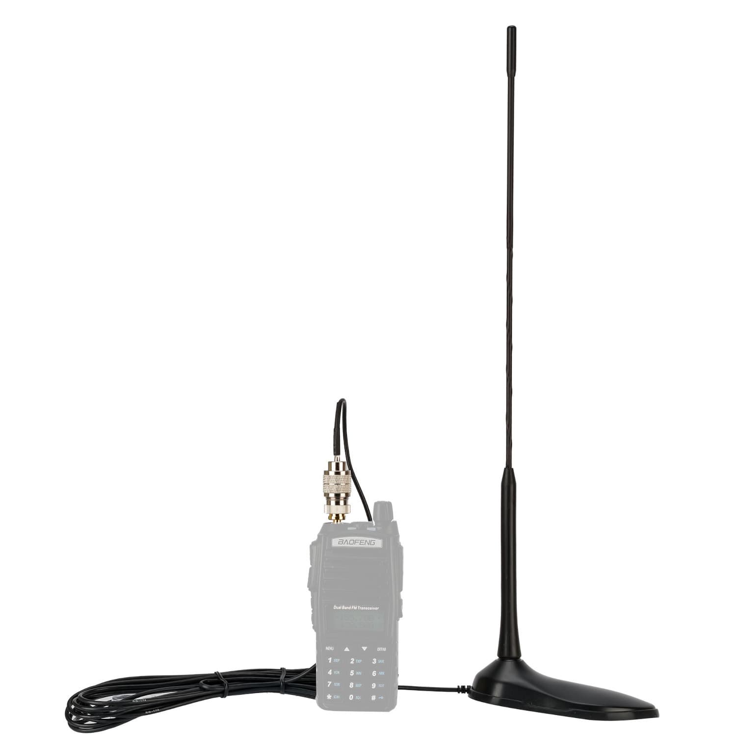TEAM TORNADO dyskretna antena 45cm na magnesie + adapter SMA-F do Baofeng UV-5R, UV-82, Yaesu FT-4XE itp.