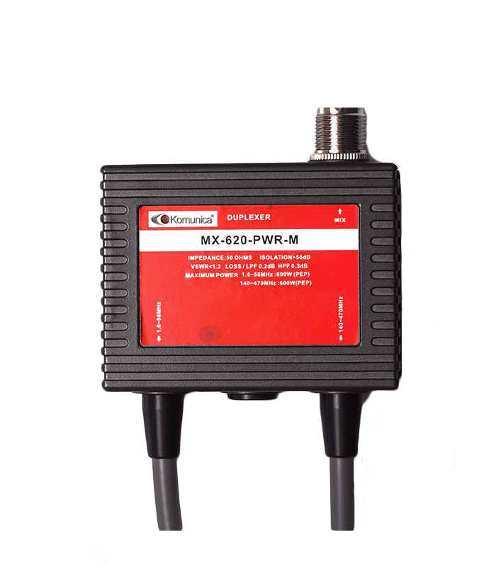 Duplexer Komunica MX-620-PWR-M 1.6-56MHz/140-470MHz + okablowanie z wtykami PL-259 + SO-239 (duplekser)