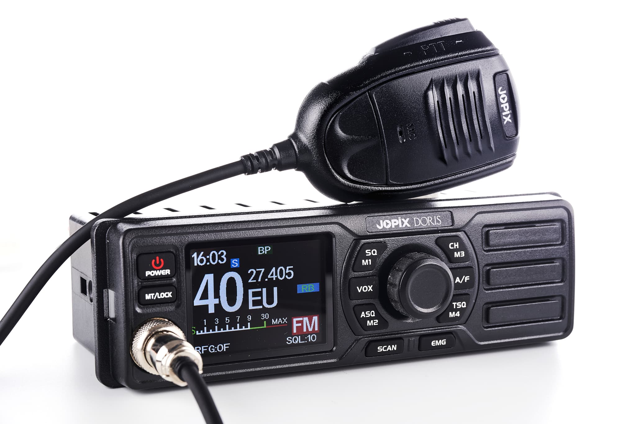 JOPIX DORIS CB Radio 12/24V głośnik z przodu, rozmiar 1-DIN, automatyczny SQ, RF Gain, VOX, świetny wygląd (AnyTone Doris, Midland 88)