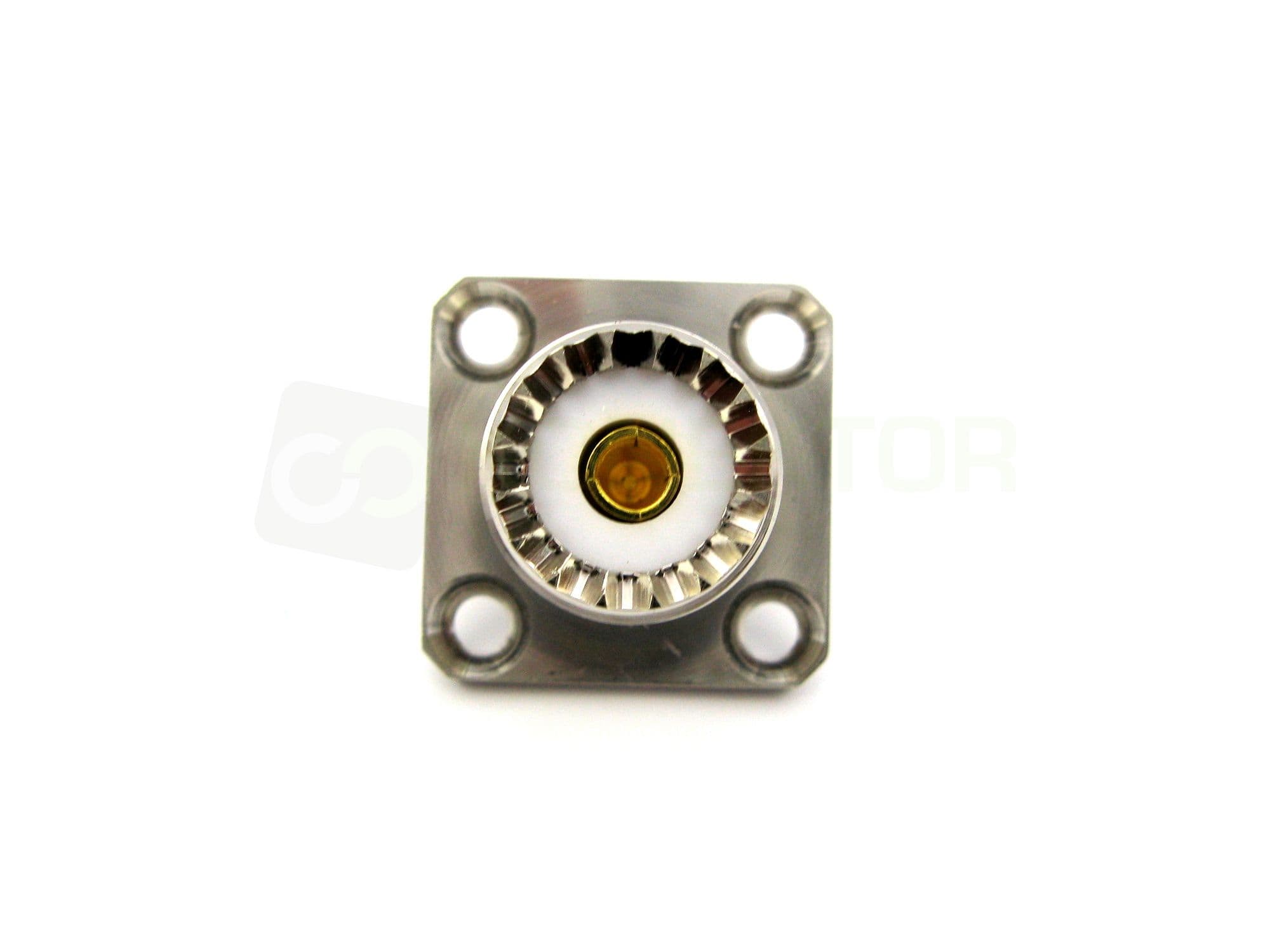 Gniazdo panelowe UHF (SO 239, do wtyku UC-1) do obudowy, prostokątne RADIORA PTFE/Gold