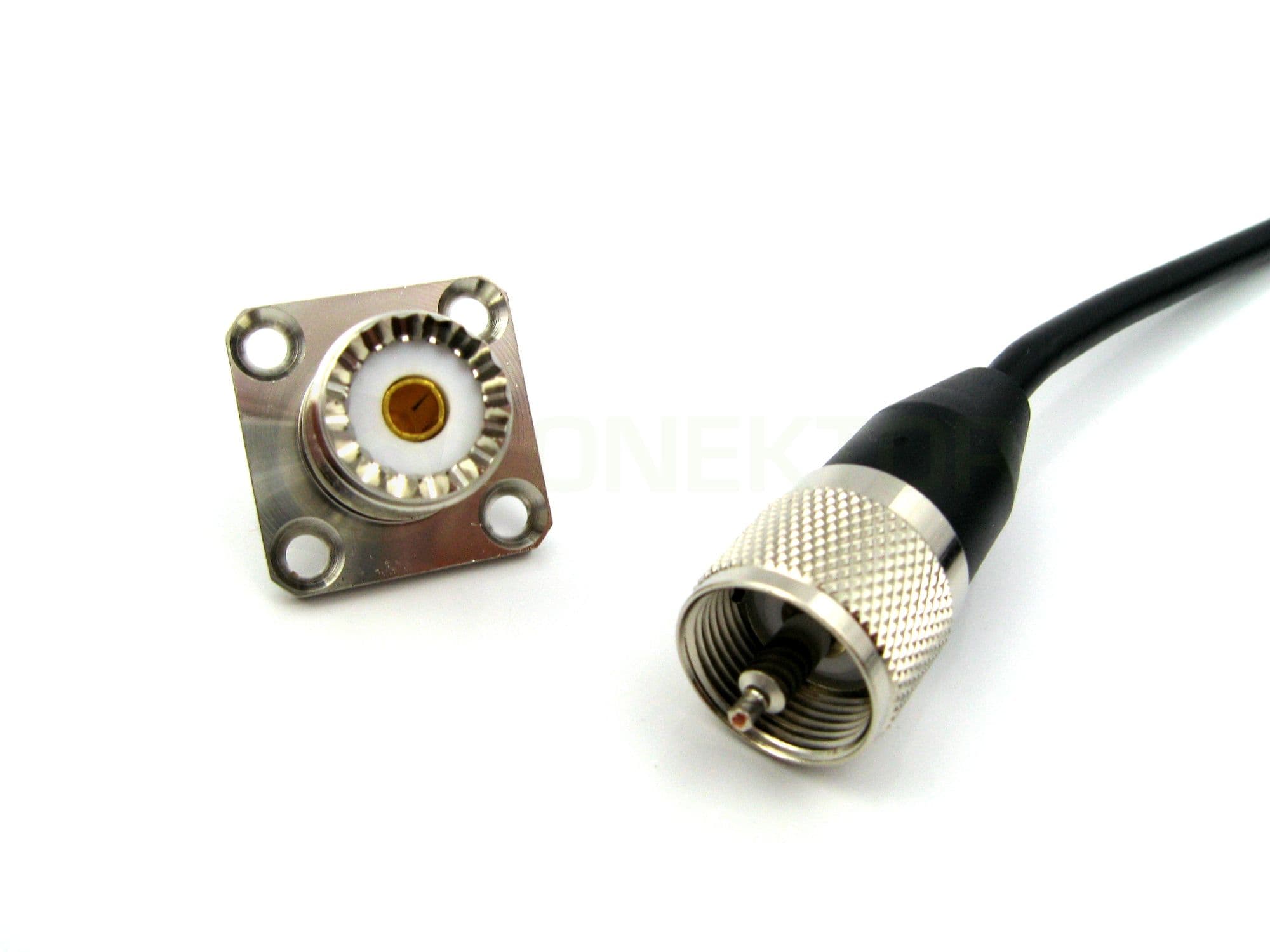 Gniazdo panelowe UHF (SO 239, do wtyku UC-1) do obudowy, prostokątne RADIORA PTFE/Gold