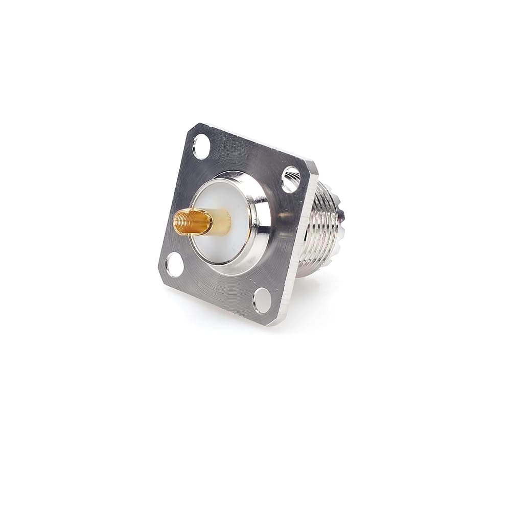 Gniazdo panelowe UHF (SO 239, do wtyku UC-1) do obudowy, prostokątne RADIORA PTFE/Gold