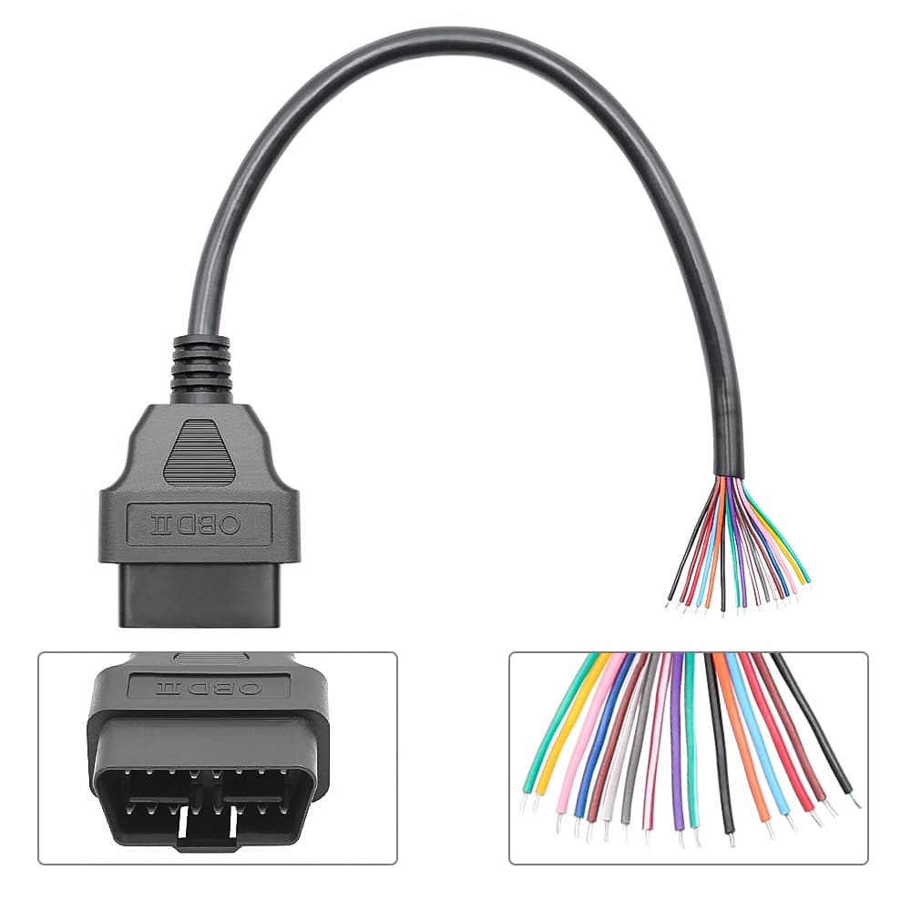 Adapter OBD-2 16-pin uniwersalny kabel 16-żyłowy do wszystkich pojazdów, długość ok. 30cm (wtyk OBD-II z przewodem)