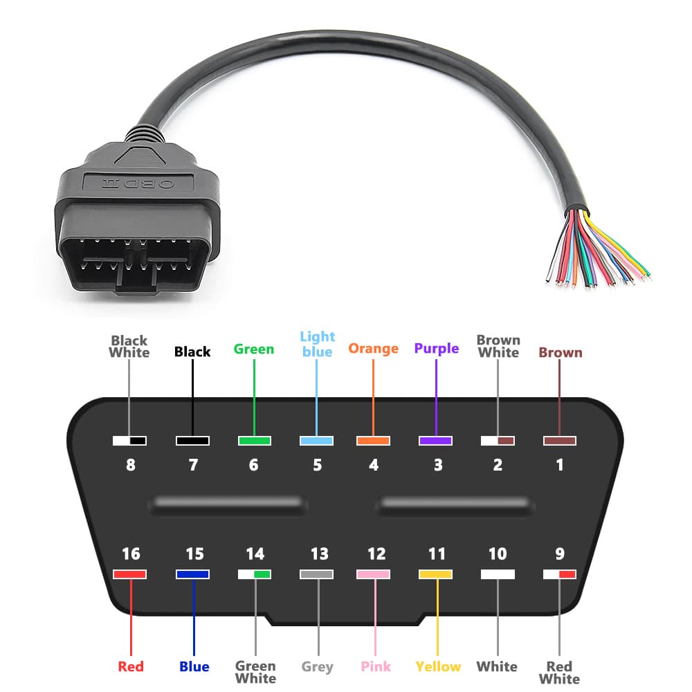 Adapter OBD-2 16-pin uniwersalny kabel 16-żyłowy do wszystkich pojazdów, długość ok. 30cm (wtyk OBD-II z przewodem)
