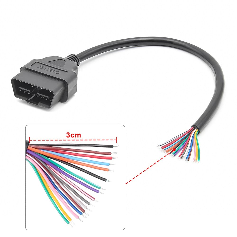 Adapter OBD-2 16-pin uniwersalny kabel 16-żyłowy do wszystkich pojazdów, długość ok. 30cm (wtyk OBD-II z przewodem)