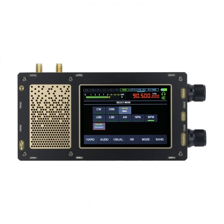 DSP SDR V3 odbiornik eksperymentalny 50kHz-2GHz AM/FM/USB/LSB, RF Gain, SQ, NB, AGC, wyświetlacz dotykowy 3.5", 2 porty antenowe
