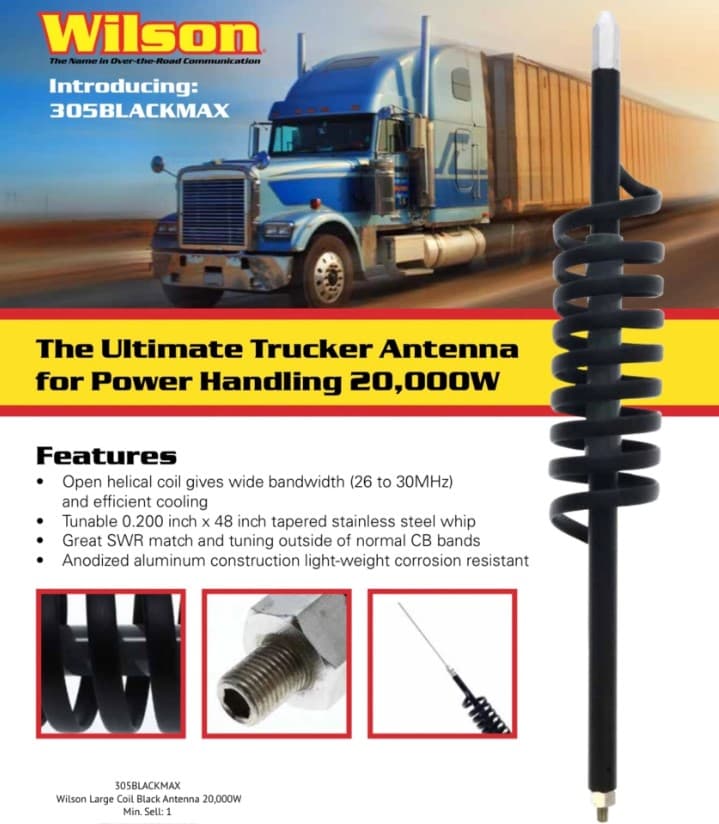 WILSON BLACK-MAX antena CB 179cm montaż 3/8 środkowocewkowa 20000W 26-30MHz (WILSON 305BLACKMAX)