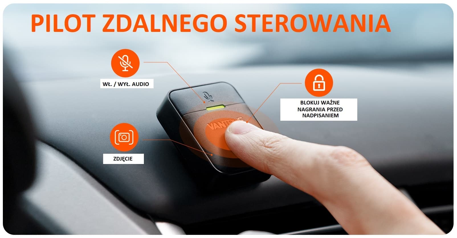 Vantrue pilot zdalnego sterowania do kamery samochodowej E1, E1 Lite, E2, E3, N4 Pro, N5, S1 Pro