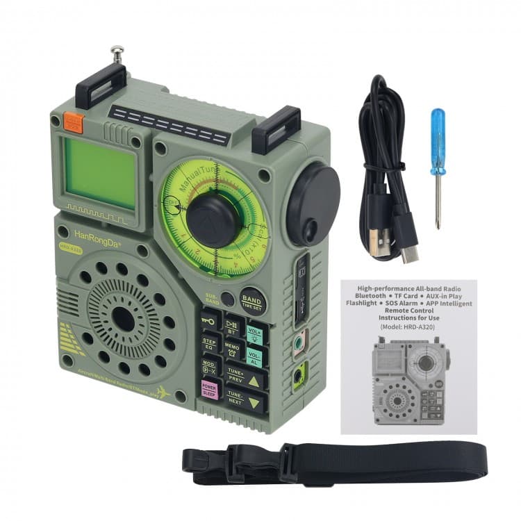 HRD-A320 kompaktowy odbiornik globalny MW / SW / FM / VHF, pasmo lotnicze, NOAA, latarka, doskonałe przenośne radio ratunkowe