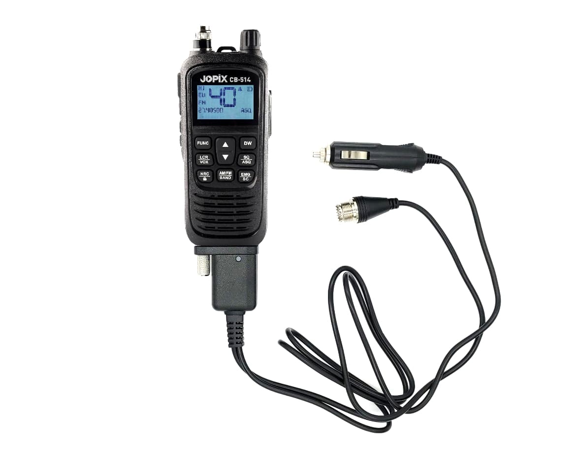 Jopix CB-514 CB radio ręczne / przenośne (ręczniak CB) + adapter samochodowy 12V + gniazdo do zewnętrznej anteny CB