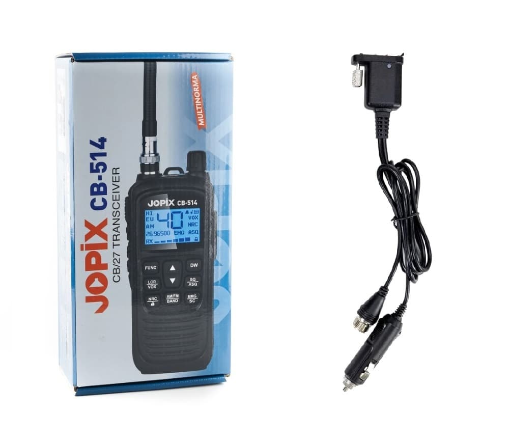 Jopix CB-514 CB radio ręczne / przenośne (ręczniak CB) + adapter samochodowy 12V + gniazdo do zewnętrznej anteny CB
