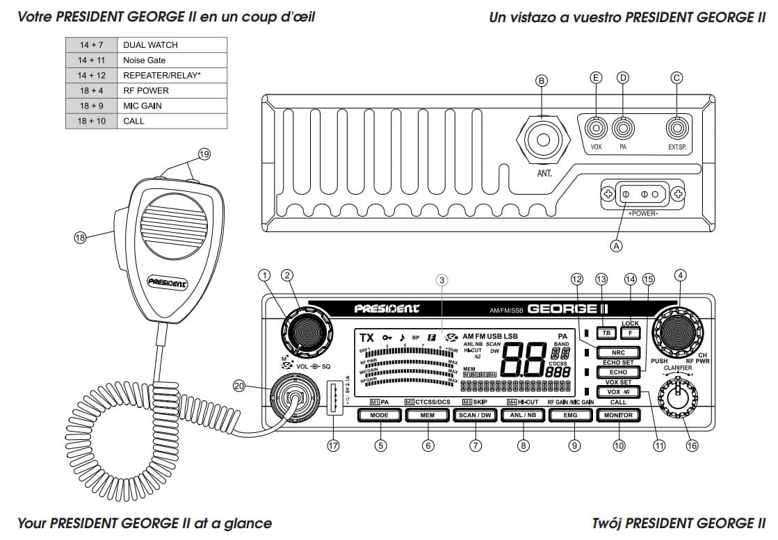 PRESIDENT GEORGE II CB radio AM/FM/SSB 12W