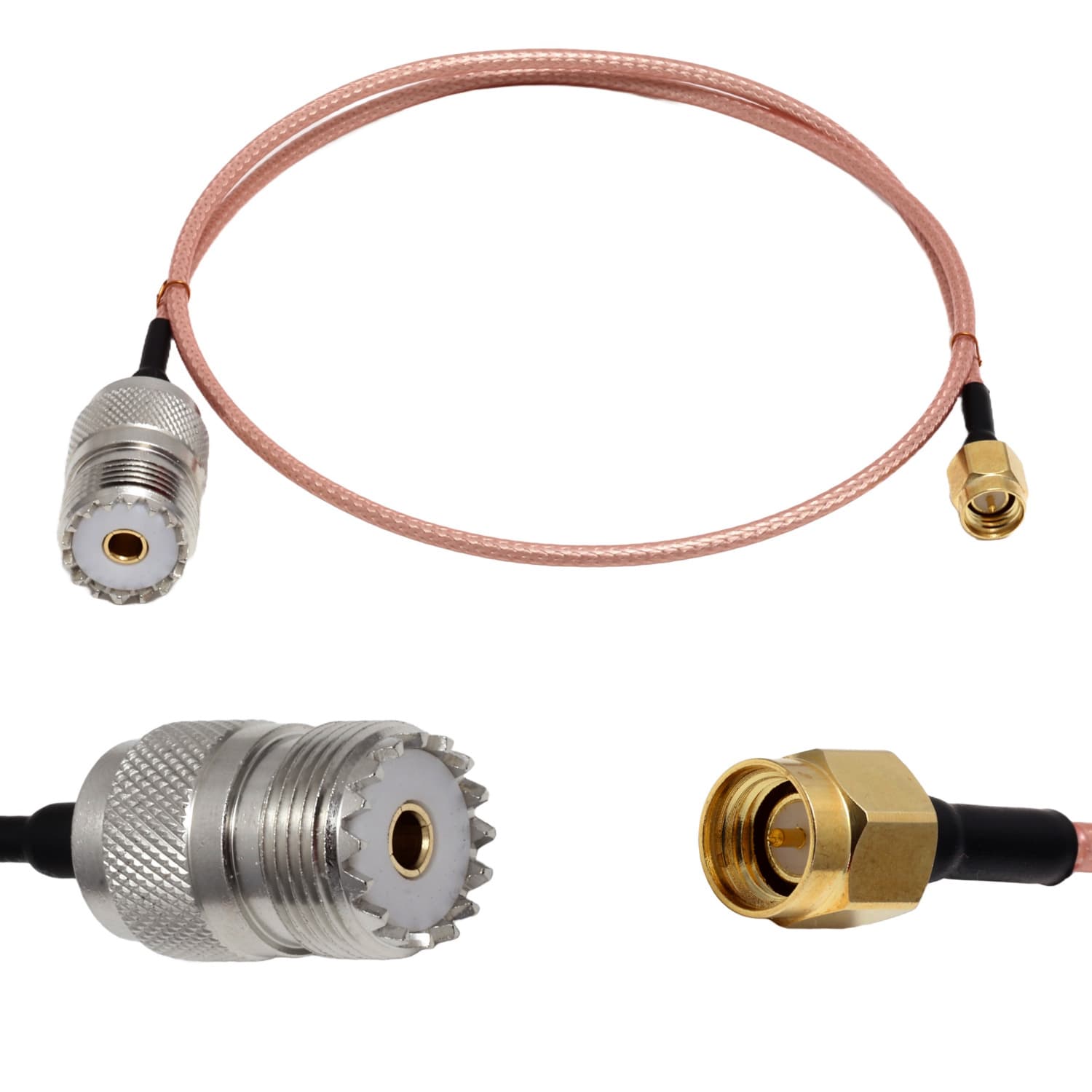 Zestaw adapterów SMA UC-1 SO-239 na cienkim kablu RG-316 100cm - przejściówka PL/SMA-M + 5 adapterów PTFE/Gold RADIORA MIX-CON-100 