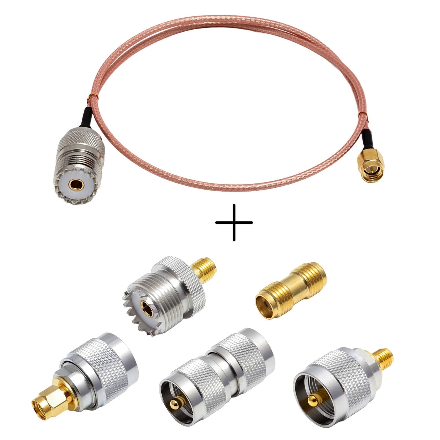 Zestaw adapterów SMA UC-1 SO-239 na cienkim kablu RG-316 100cm - przejściówka PL/SMA-M + 5 adapterów PTFE/Gold RADIORA MIX-CON-100 
