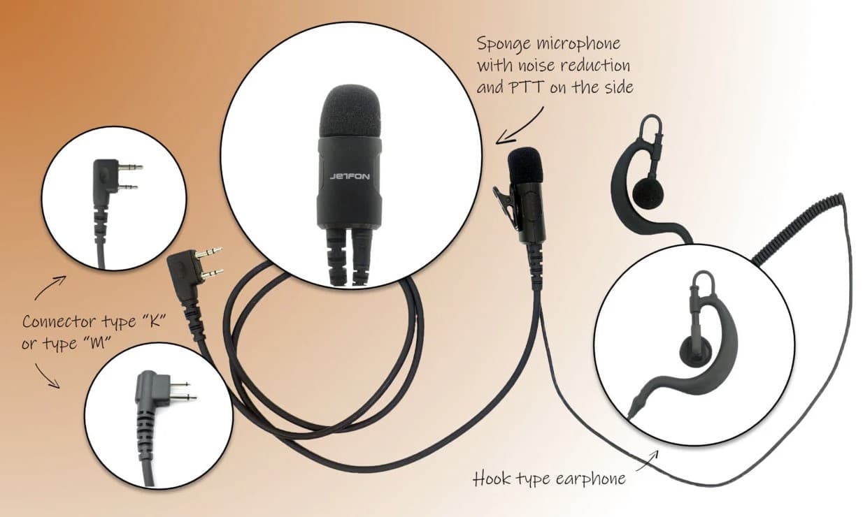 JETFON JR-E1702 mikrofonosłuchawka z zausznikiem D, mikrofon noise cancelling, wtyk K 2-pin np. Baofeng, TYT, Wouxun, Kenwood itp.