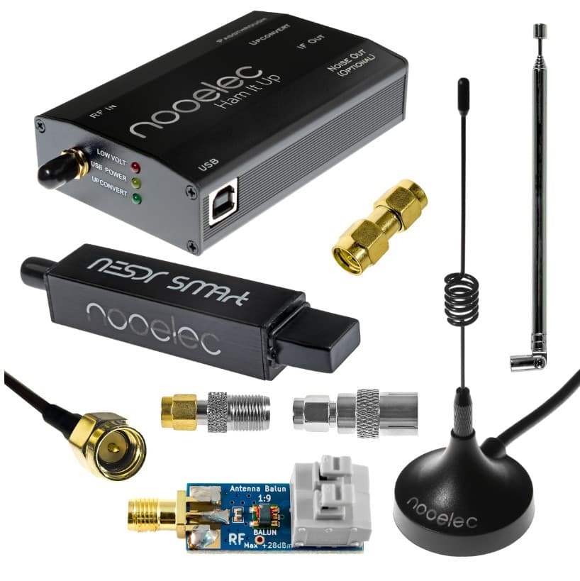 Zestaw Nooelec NESDR SMArt HF - odbiornik SDR 100kHz-1700MHz, konwerter Ham It Up, balun 1:9, 3 adaptery SMA, 3 anteny