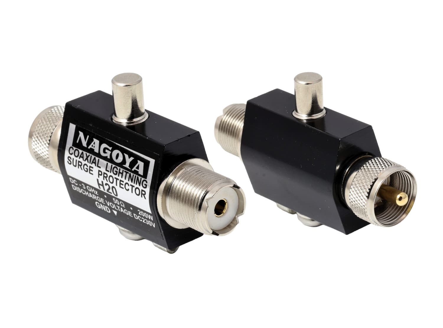NAGOYA H20 MP-MJ odgromnik antenowy gazowy DC~3GHz 200W wtyk UC-1/gniazdo SO-239 do anten CB, KF, VHF, UHF, WLAN itp.