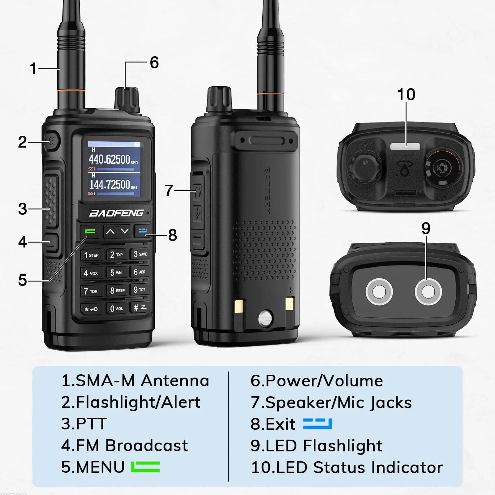 BAOFENG UV-17E radiotelefon ręczny 5W VHF/UHF 144-146/430-440MHz, wodoszczelny norma IP-54, radio FM, latarka LED, USB-C - kolor czarny