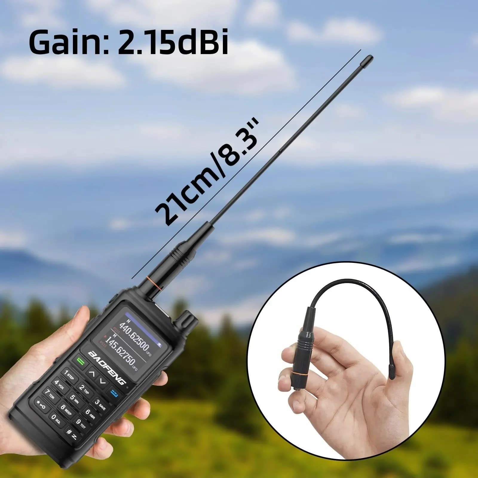 BAOFENG UV-17E radiotelefon ręczny 5W VHF/UHF 144-146/430-440MHz, wodoszczelny norma IP-54, radio FM, latarka LED, USB-C - kolor czarny