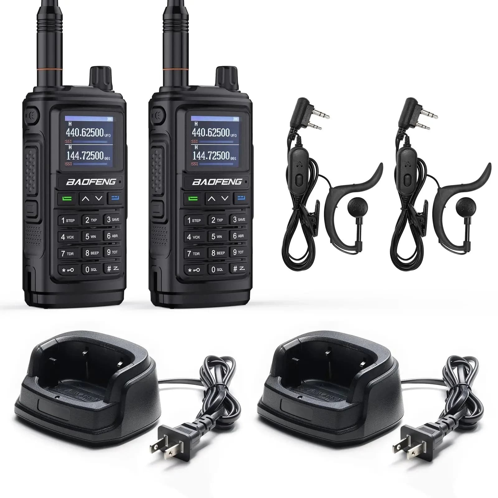 BAOFENG UV-17E radiotelefon ręczny 5W VHF/UHF 144-146/430-440MHz, wodoszczelny norma IP-54, radio FM, latarka LED, USB-C - kolor czarny