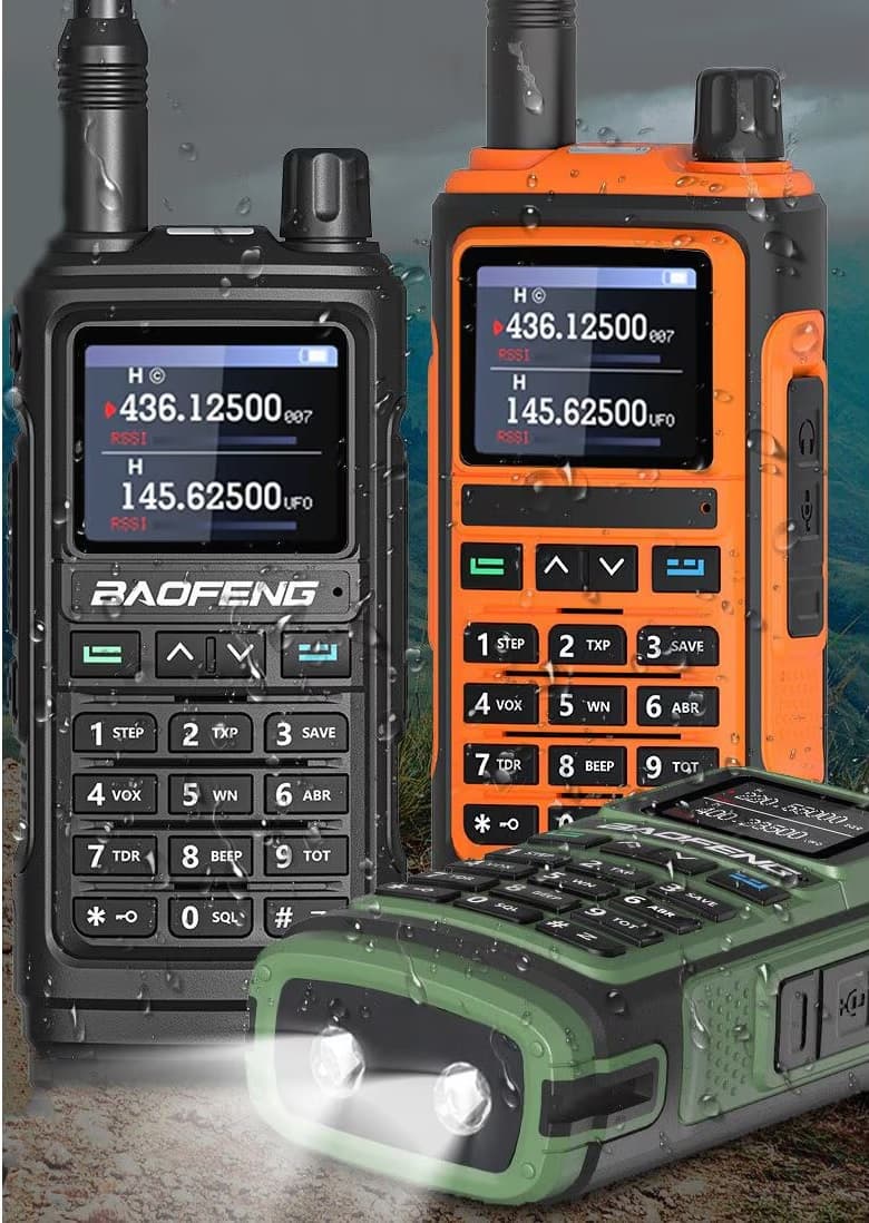 BAOFENG UV-17E radiotelefon ręczny 5W VHF/UHF 144-146/430-440MHz, wodoszczelny norma IP-54, radio FM, latarka LED, USB-C - kolor czarny