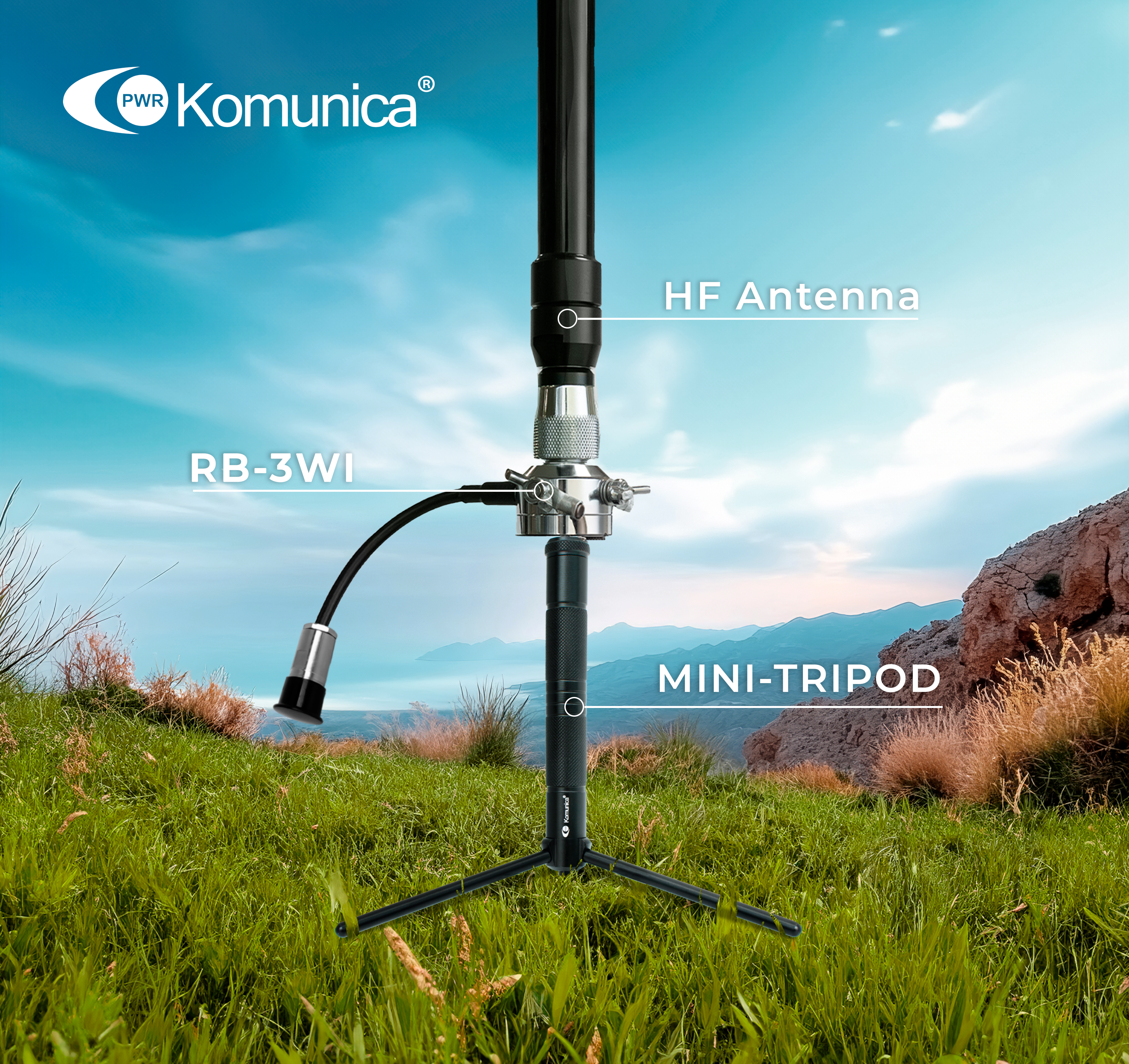 Komunica MINI-TRIPOD kieszonkowy statyw uchwyt do anten KF CB VHF UHF (gwint fotograficzny), idealny do RB-3WI