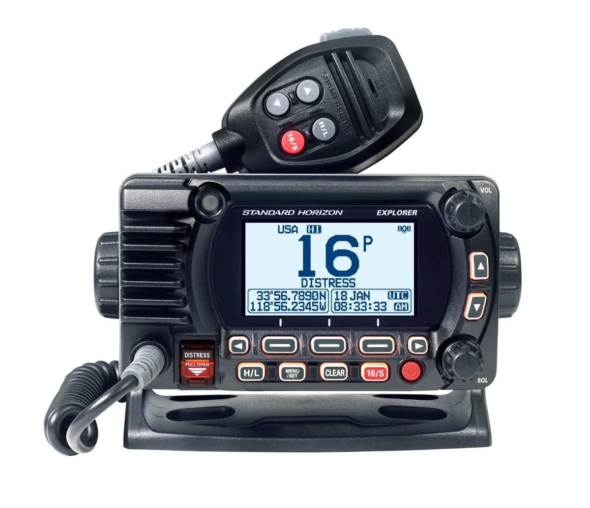 Standard Horizon GX-1800E GPS radiotelefon morski VHF moc 25W, DSC klasa D, ATIS, IPX8 - radio np. do montażu w kokpit