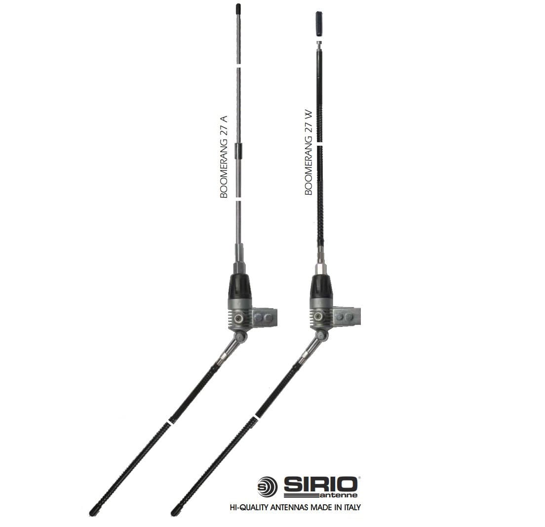 SIRIO BOOMERANG 27 W krótka antena bazowa CB 133cm - antena CB stacjonarna 1/4 fali na balkon, promiennik fiberglass