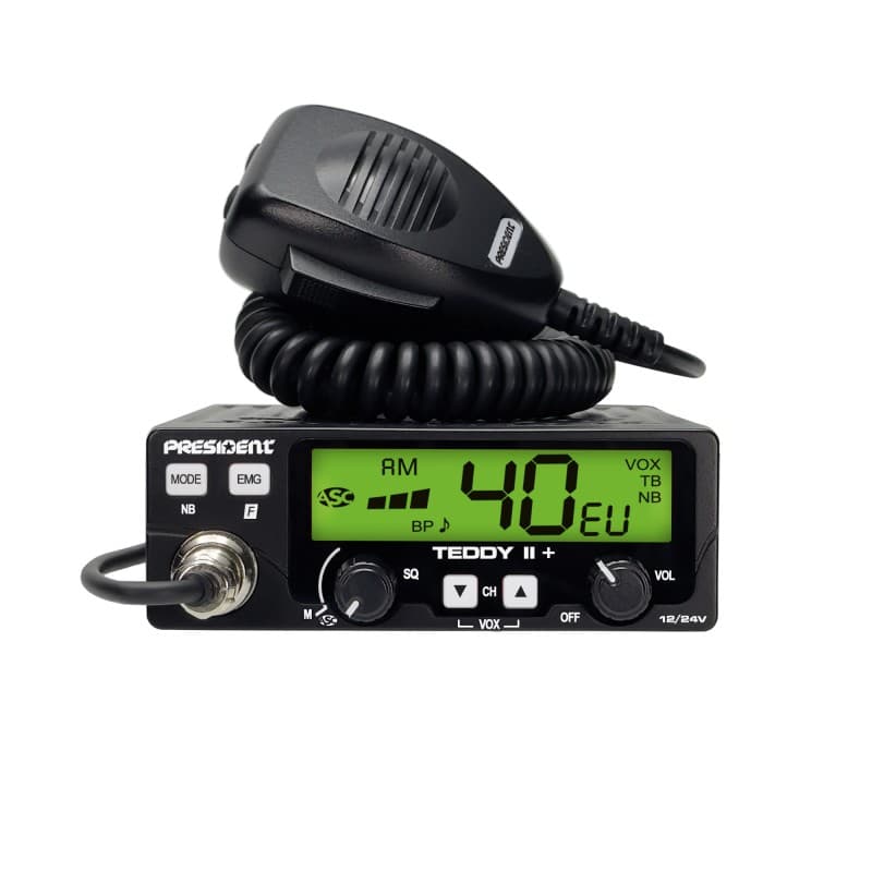 PRESIDENT TEDDY II + CB radio 12/24V z ASC, kompaktowe wymiary, 7 kolorów podświetlenia, VOX, bardzo prosta obsługa