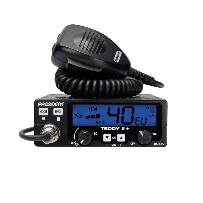 PRESIDENT TEDDY II + CB radio 12/24V z ASC, kompaktowe wymiary, 7 kolorów podświetlenia, VOX, bardzo prosta obsługa