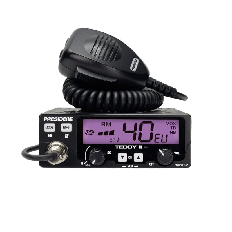 PRESIDENT TEDDY II + CB radio 12/24V z ASC, kompaktowe wymiary, 7 kolorów podświetlenia, VOX, bardzo prosta obsługa