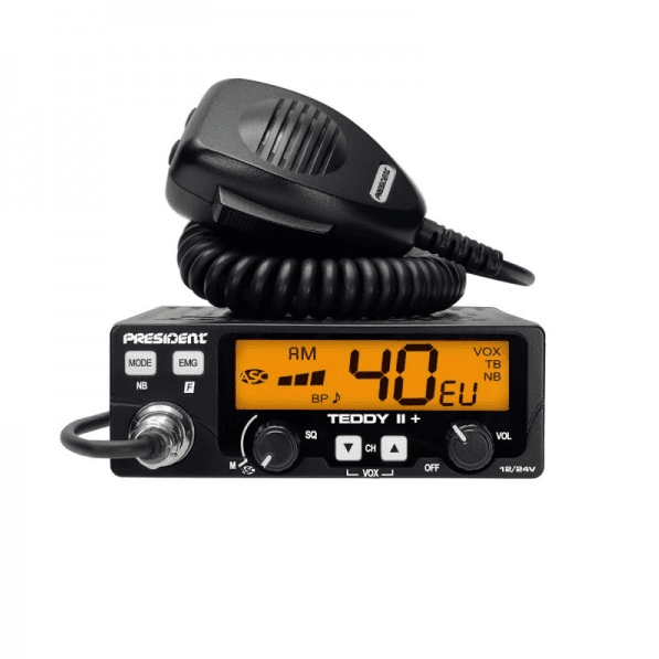PRESIDENT TEDDY II + CB radio 12/24V z ASC, kompaktowe wymiary, 7 kolorów podświetlenia, VOX, bardzo prosta obsługa