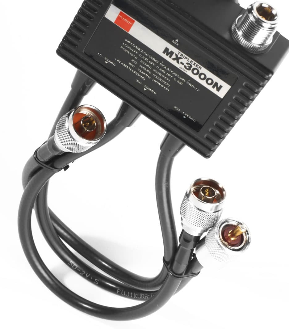 Diamond MX3000N triplexer 1.6-160MHz/350-500MHz/850-1300MHz + okablowanie z wtykami PL-259+2xN (triplekser Diamond MX-3000N)