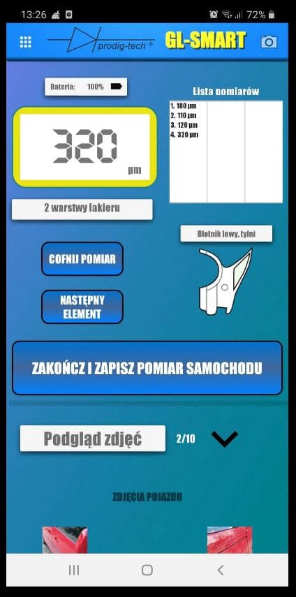 Prodig Tech GL-SMART-2 miernik grubości lakieru (stal/stal ocynkowana/aluminium) aplikacja GL-SMART - Łódź, Zbąszyńska 2 # grubościomierz lakieru #