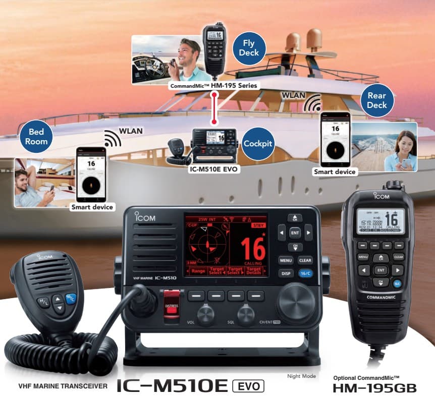 Icom IC-M510E EVO AIS stacjonarny radiotelefon morski z GPS, DSC, ATIS, WiFI, duża moc 25W, IP68 Made in Japan