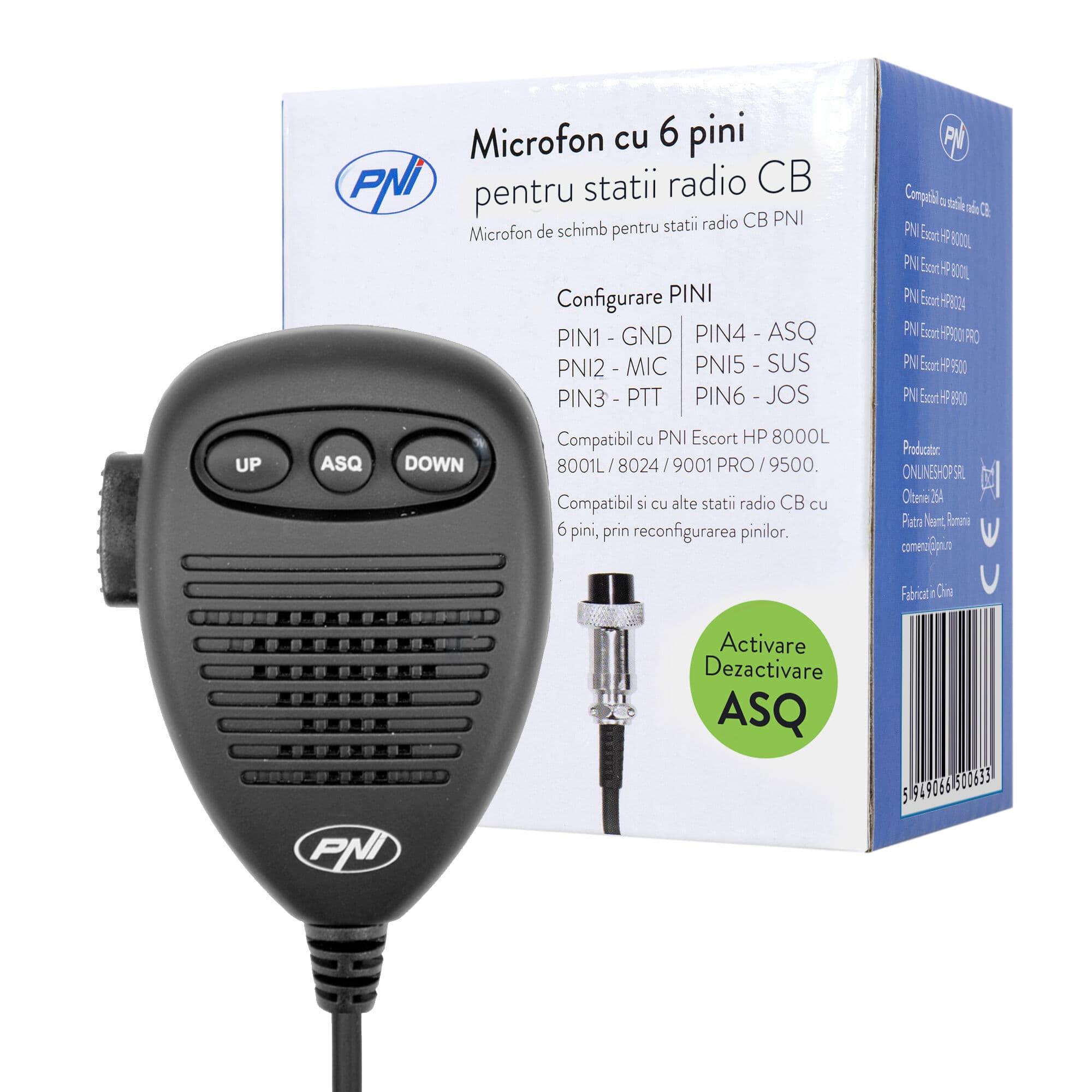Oryginalny mikrofon do CB radia PNI Escort HP 8000L, 8001L, 8024, 9001 PRO, 9500, 8900 - wtyk 6-pin, przycisk ASQ, zmiana kanałów