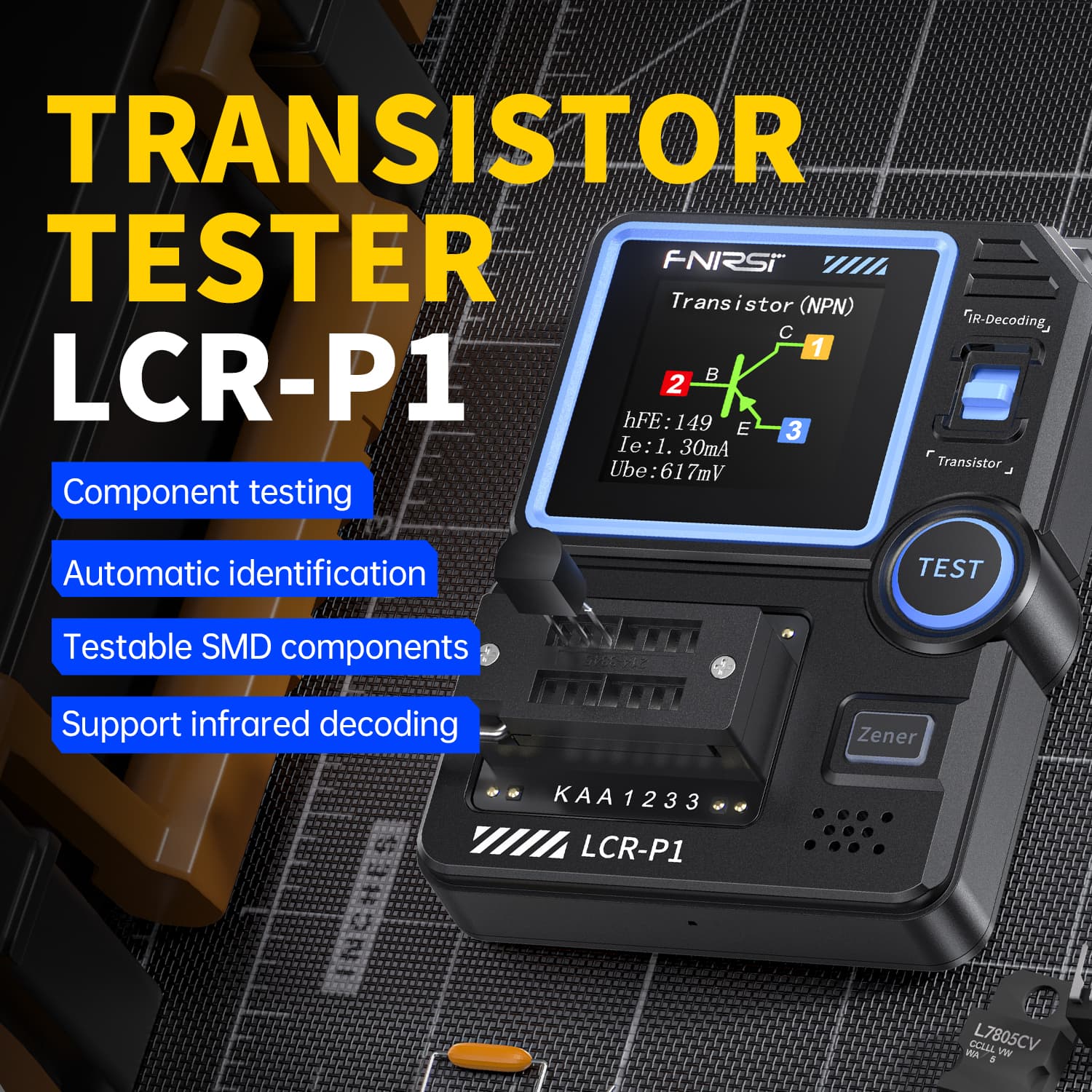 FNIRSI LCR-P1 multimetr - wielofunkcyjny tester elementów elektronicznych np. tranzystorów, cewek, diod, rezystorów itp.