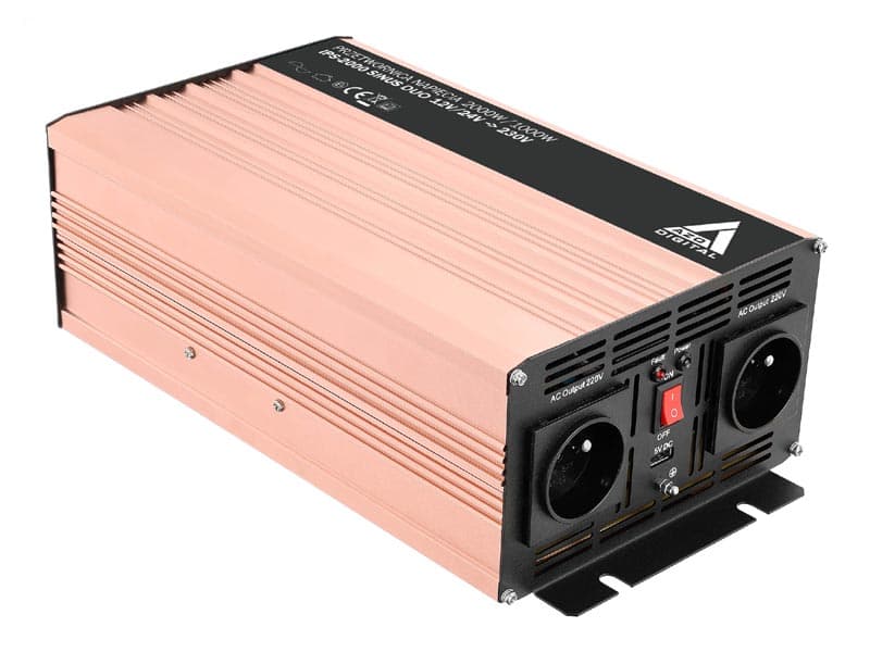AZO IPS-2000S DUO PRZETWORNICA NAPIĘCIA 12V-24V/230V 2000W miękki start, CZYSTY SINUS np. pompy, lodówki, piece CO, systemy podtrzymania - 3 lata gwarancji