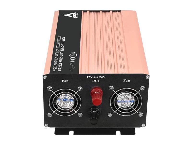 AZO IPS-2000S DUO PRZETWORNICA NAPIĘCIA 12V-24V/230V 2000W miękki start, CZYSTY SINUS np. pompy, lodówki, piece CO, systemy podtrzymania - 3 lata gwarancji